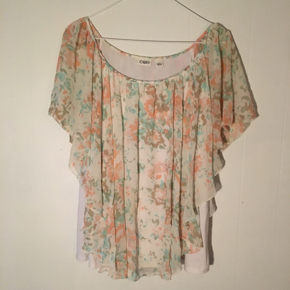 Cato Floral Poncho Style Shirt Sz L